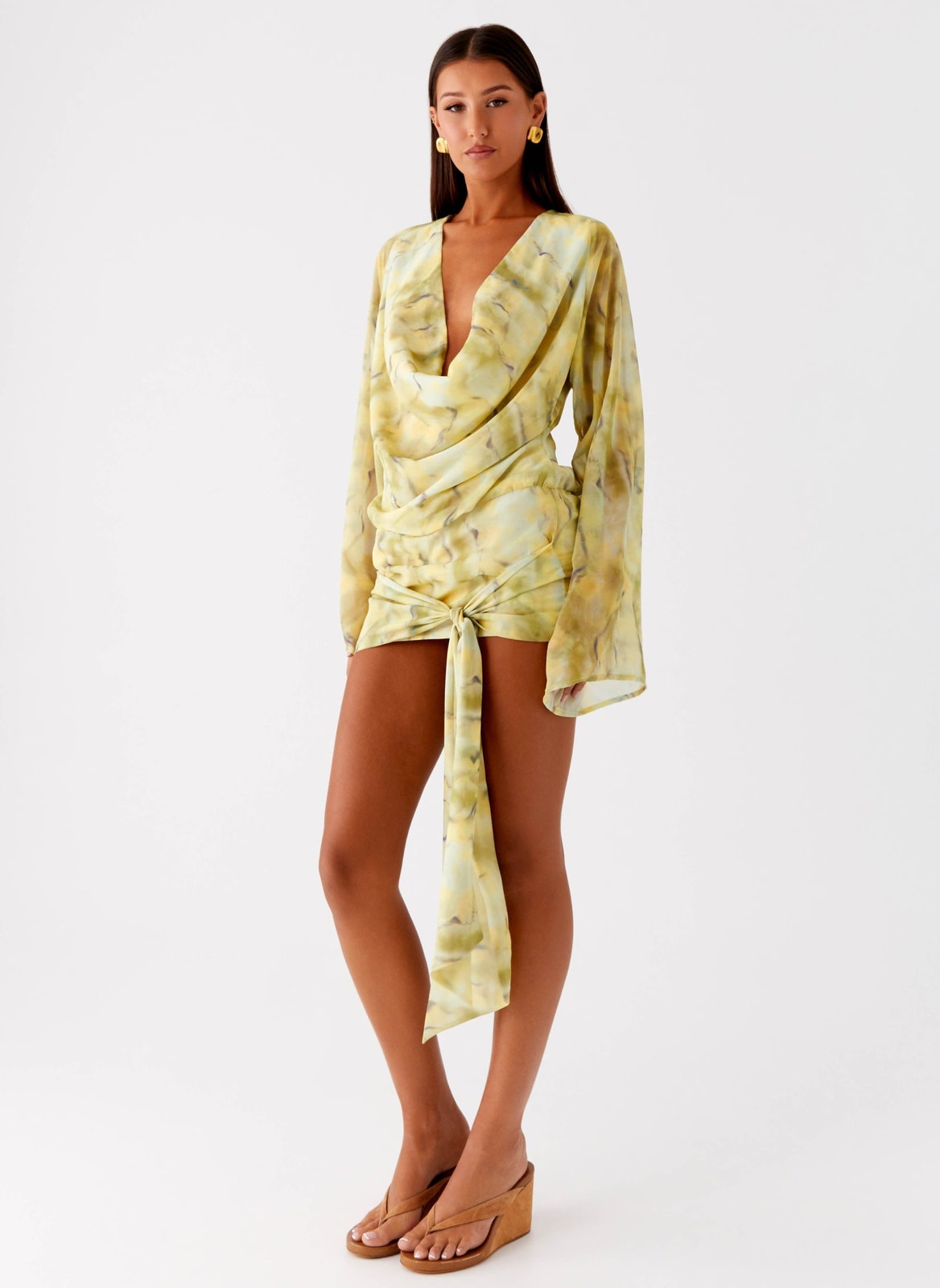 Peppermayo Sorrel Long Sleeve Mini Dress Yellow Tie Dye Us 8 Nwt